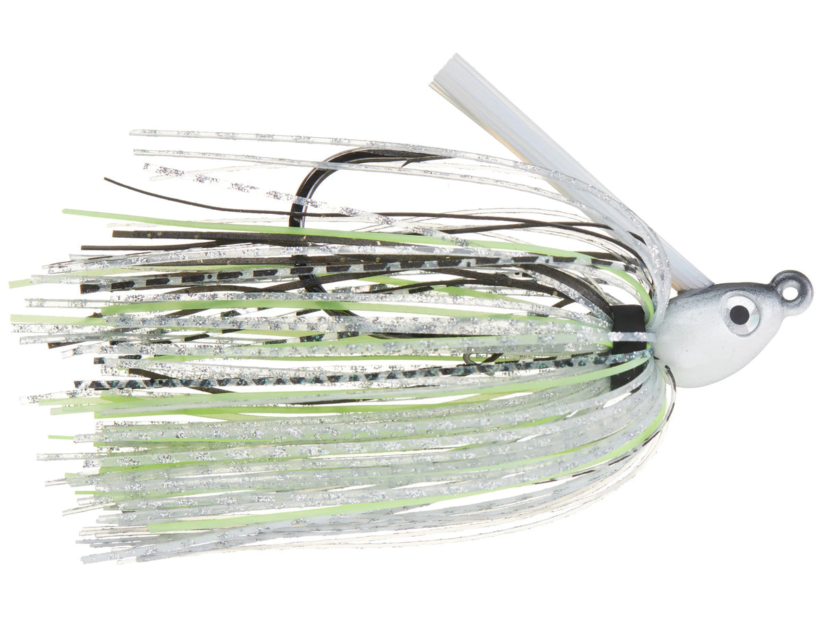 Dirty Jigs CSCSHD-14 compact swim jig in chartreuse shad, realistic baitfish action for fast strikes.