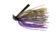 Dirty Jigs Tour Level Pitchin' Jig Green Pumpkin Candy close-up showing detailed skirts.