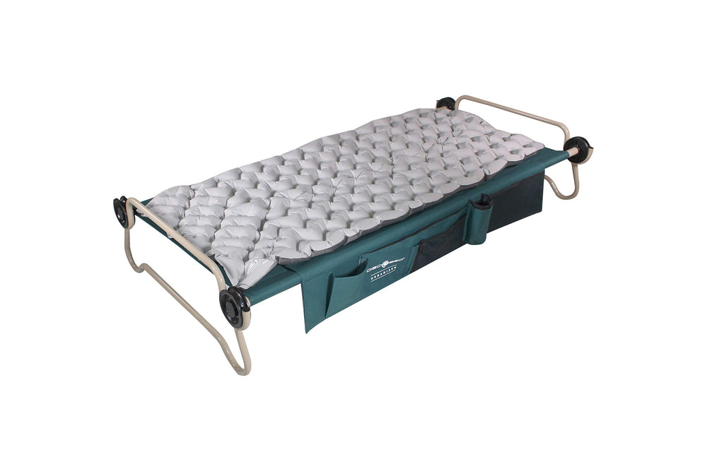 Disc-O-Bed XL quilted disc-pad inflates quickly for fast campsite setup.