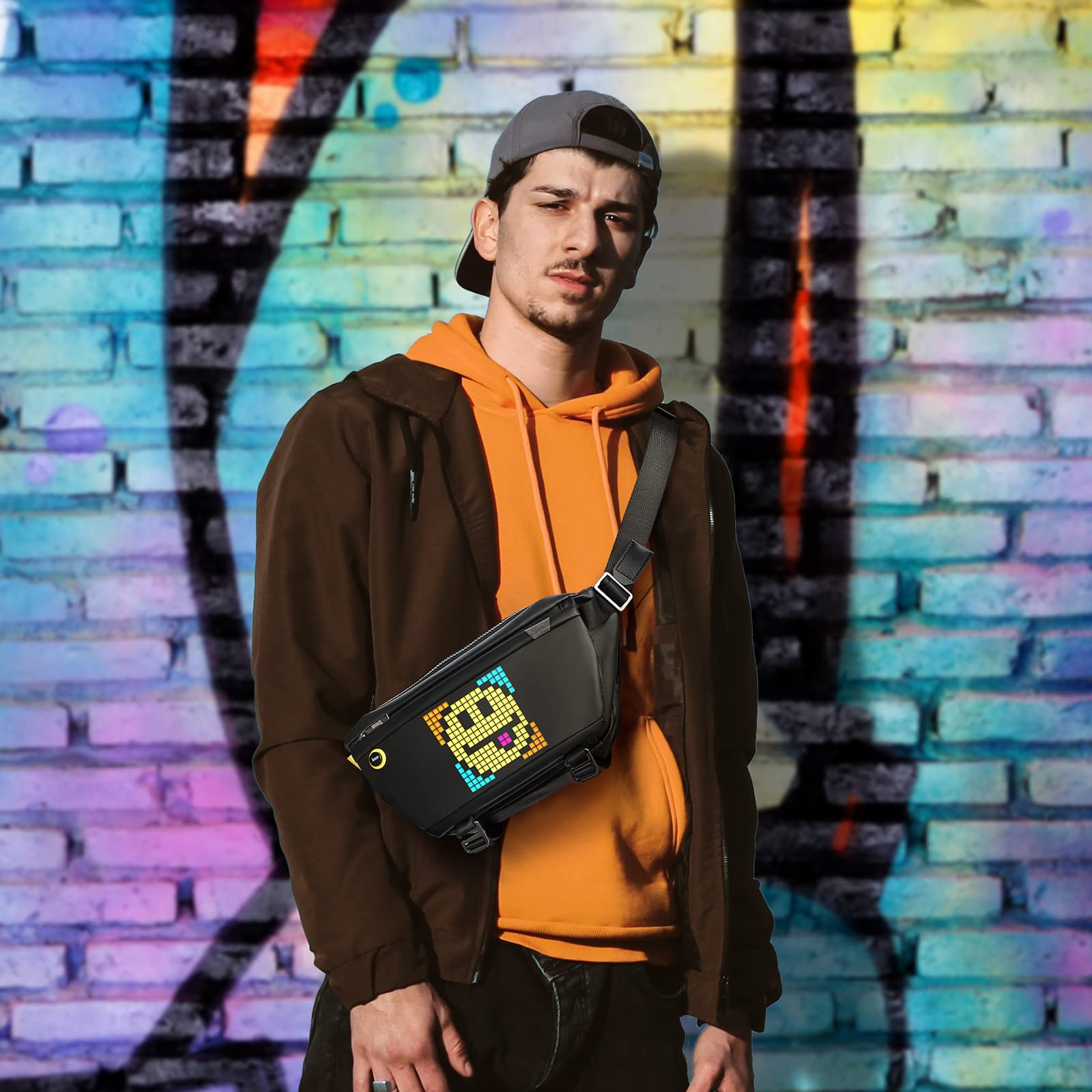 Divoom Sling Bag worn during urban cycling for hands free transport