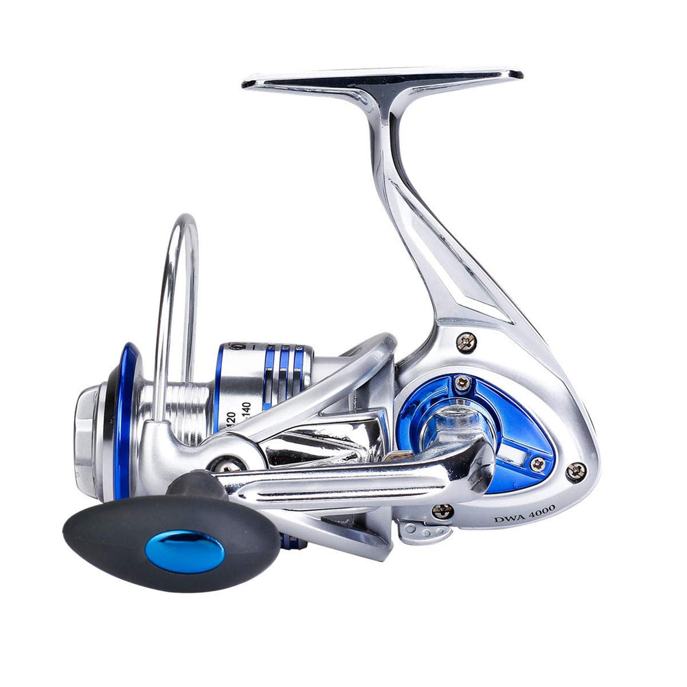 Diwa spinning fishing reel in angled view for saltwater and freshwater use (3000-7000).