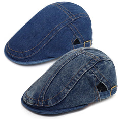 DIYDECAL Denim Newsboy Cap dark blue - front view