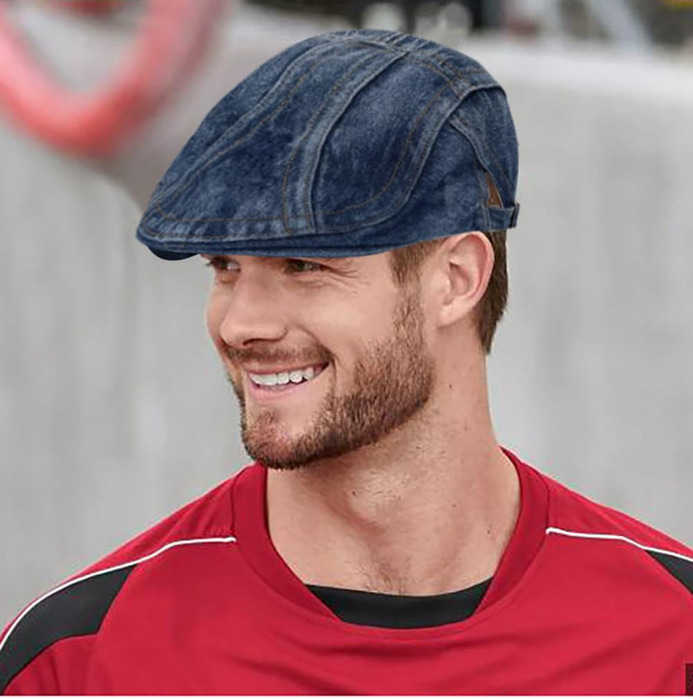 DIYDECAL Denim Newsboy Cap back view with adjustable buckle