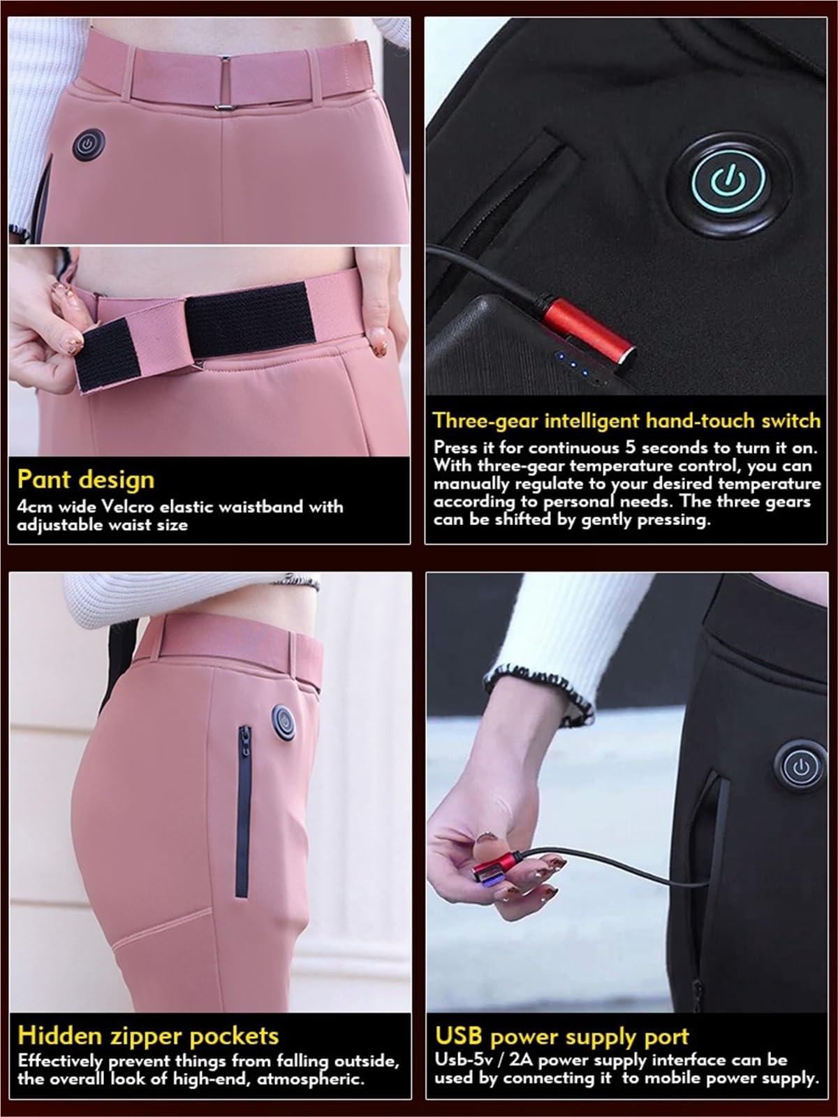 DLLDLGG heated pants control panel close-up with temperature settings
