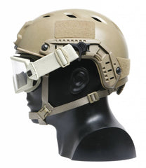DLP Tactical ARC rail goggle clip (tan, small) supports rapid eyewear changes.