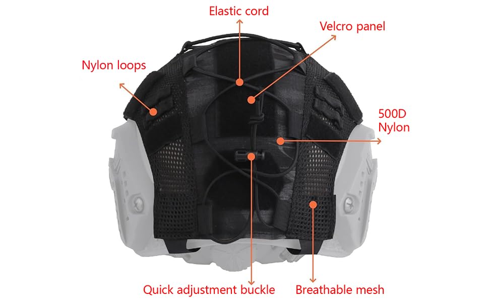 DLXARSOT helmet cover in 500D nylon enables quick accessory mounting.