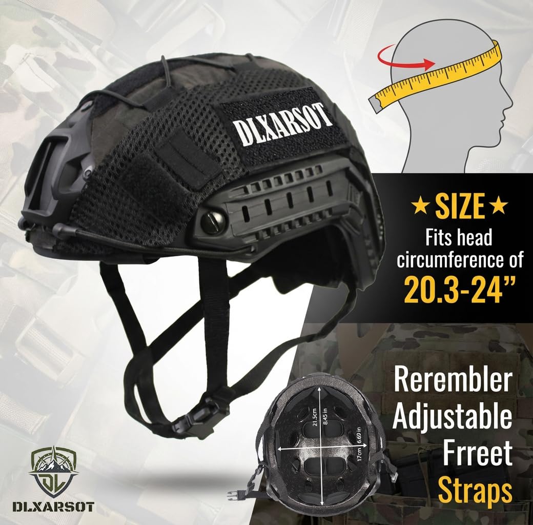 DLXARSOT tactical helmet cover 500D nylon enables easy accessory mounting.