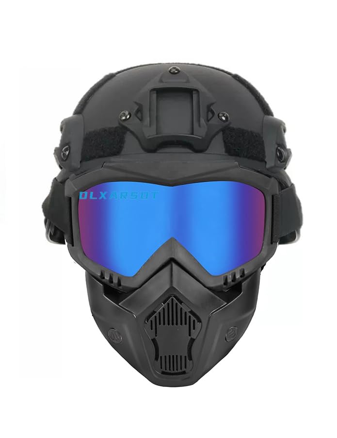 DLXARSOT tactical helmet with NVG mount and side rails for accessories.