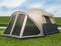 DMH Outdoors 6-person tent exterior in beige shows spacious family camping setup