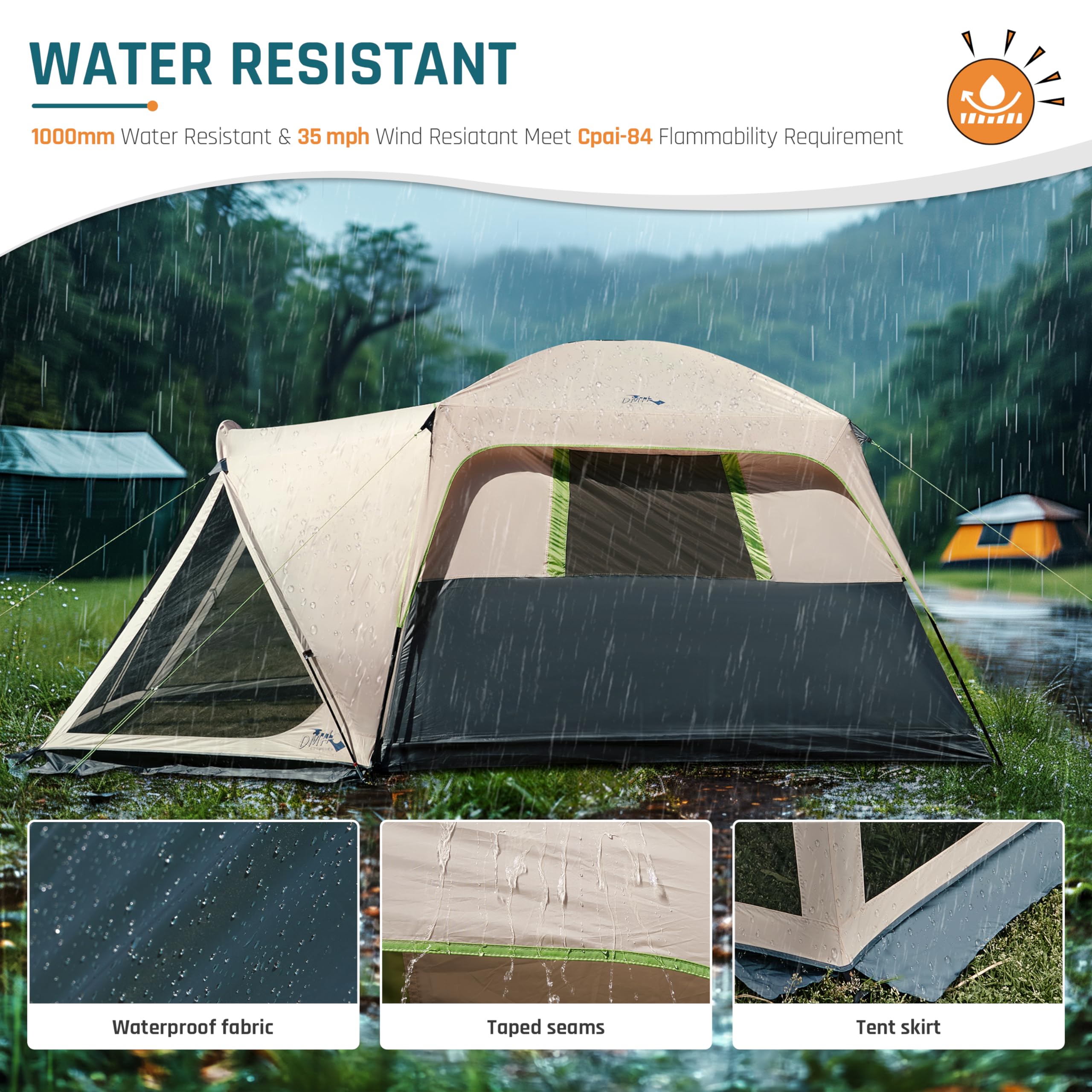 DMH Outdoors 6-person tent quick setup with labeled poles in minutes