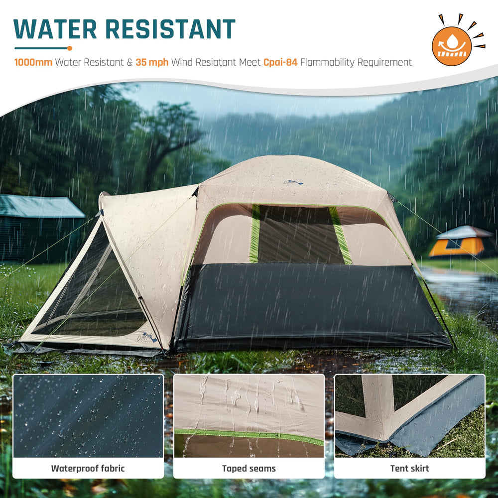 DMH Outdoors 6-person tent quick setup with labeled poles in minutes