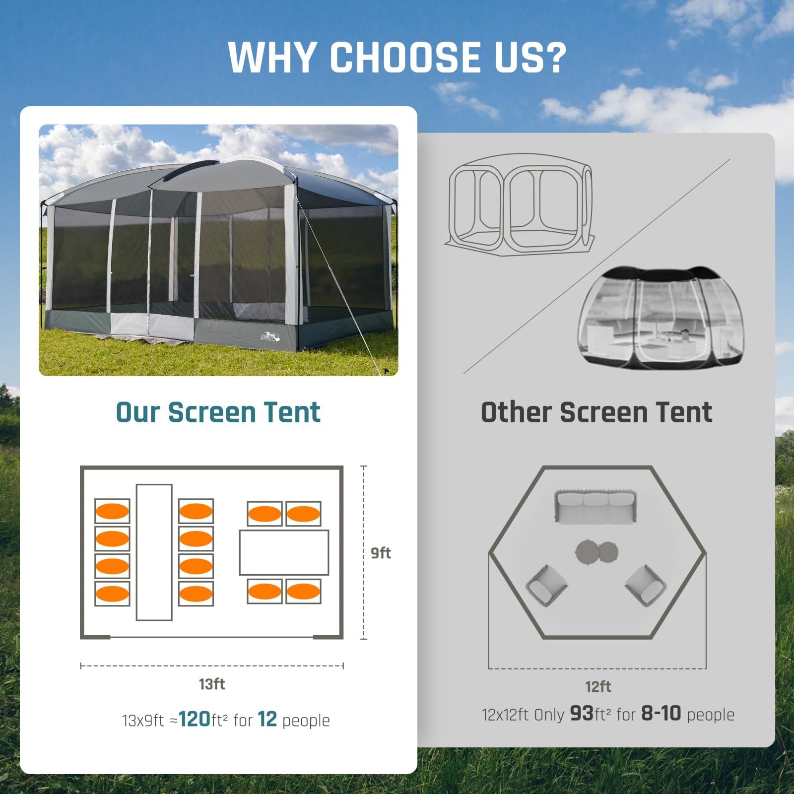 DMH OUTDOORS interior shot emphasizes spacious 13x9 layout for cozy gatherings.
