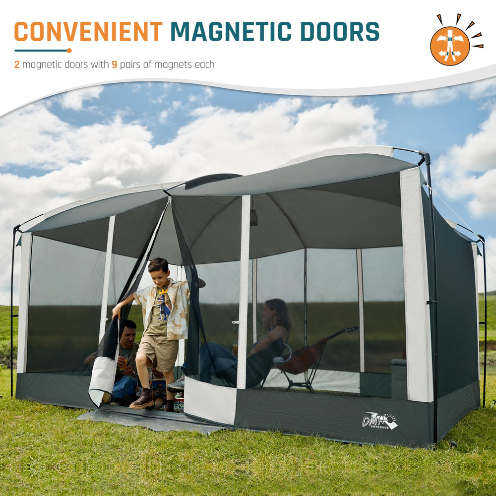 DMH OUTDOORS magnetic doors close automatically for a bug-free doorway.