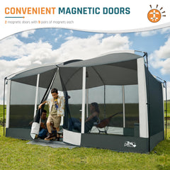 DMH OUTDOORS magnetic doors close automatically for a bug-free doorway.