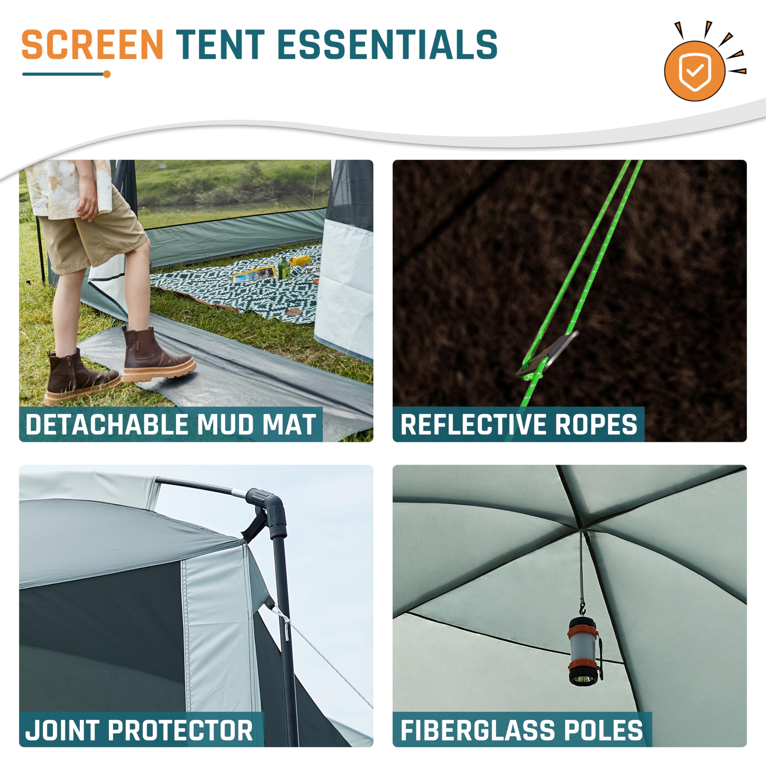 DMH OUTDOORS safety features include exit mats and reflective wind ropes.