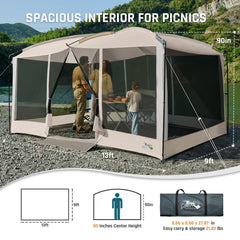 DMH OUTDOORS screen house tent beige magnetic doors for easy bug-free access
