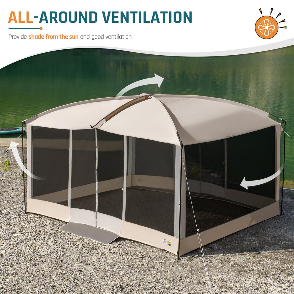 DMH OUTDOORS screen house tent beige spacious interior for gatherings and relaxation