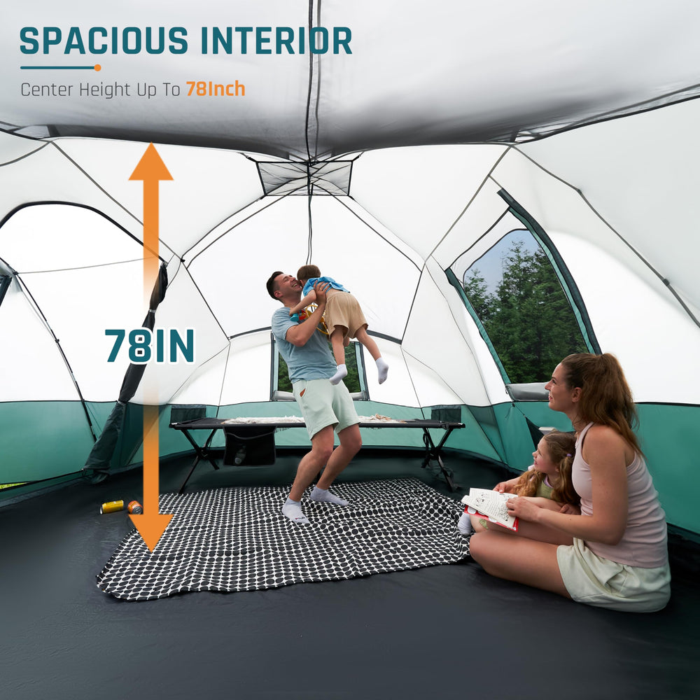 DMH OUTDOORS spacious dome tent interior demonstrates tall 78-inch center height for full standing comfort