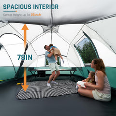 DMH OUTDOORS spacious dome tent interior demonstrates tall 78-inch center height for full standing comfort