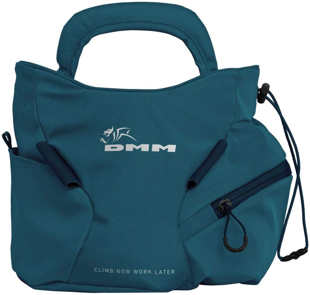 DMM Edge Boulder Chalk Bag in blue with brush holders for easy on-wall chalking