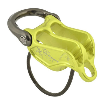 DMM Pivot belay device front view in lime for controlled belaying