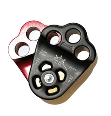 DMM triple attachment pulley 2 top view emphasizes larger U-shape for easier rope feeding