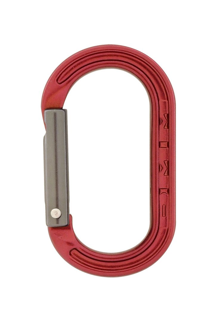 DMM XSRE carabiner in red with compact design for versatile, lightweight gear use