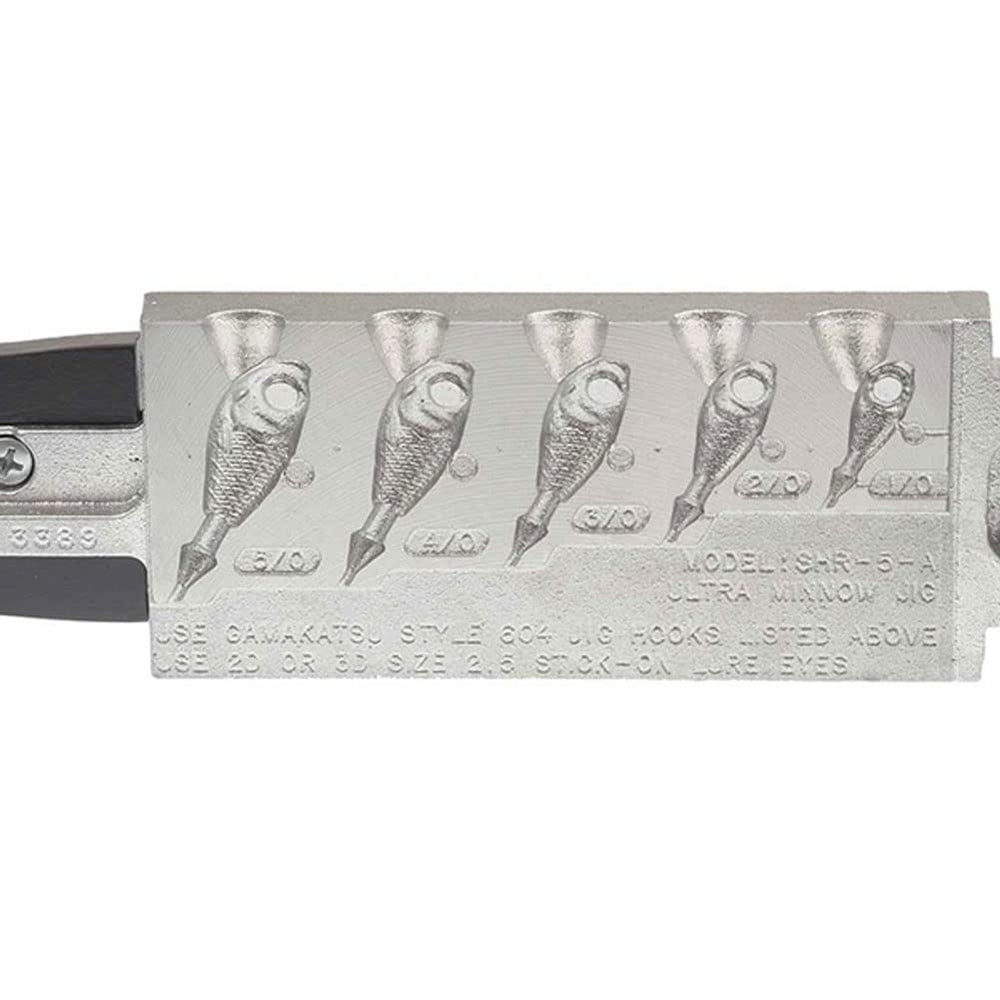 Do-It Ultra Minnow Jig Mold in silver with knife edge point showing sizes 18/14/38/12/58 oz
