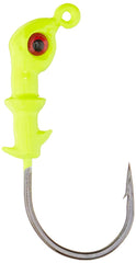 DOA Cal Jighead chartreuse with red eye enhances lure visibility and control.