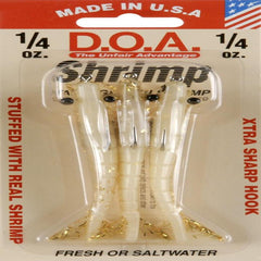 DOA Shrimp Glow Goldrush 3in lure glows for low-light casting and enticing bites