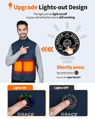 DOACE heated vest eight heating zones deliver even warmth across core.