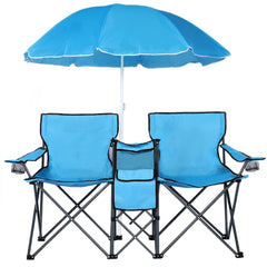 DOALBUN double folding chair with umbrella provides shade on sunny beach days.