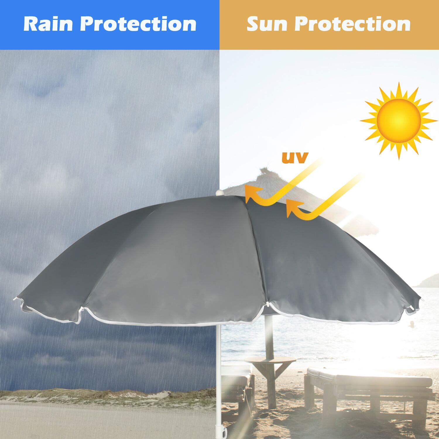 Removable umbrella offers flexible sun protection and easy storage
