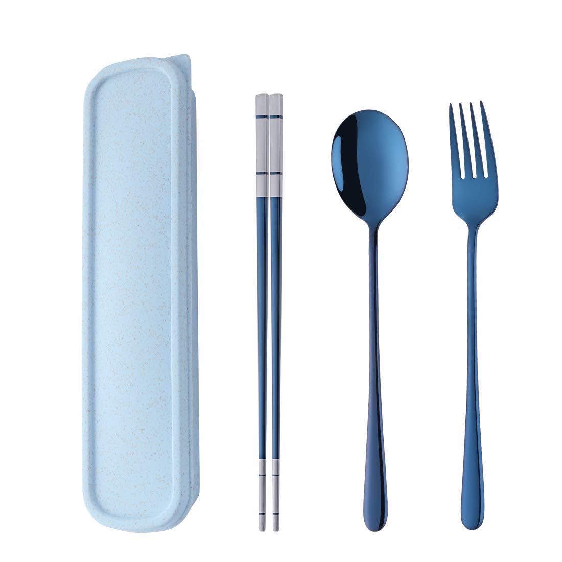 DOBUYOO travel flatware blue box full set for outdoor dining.