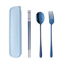 DOBUYOO travel flatware blue box full set for outdoor dining.