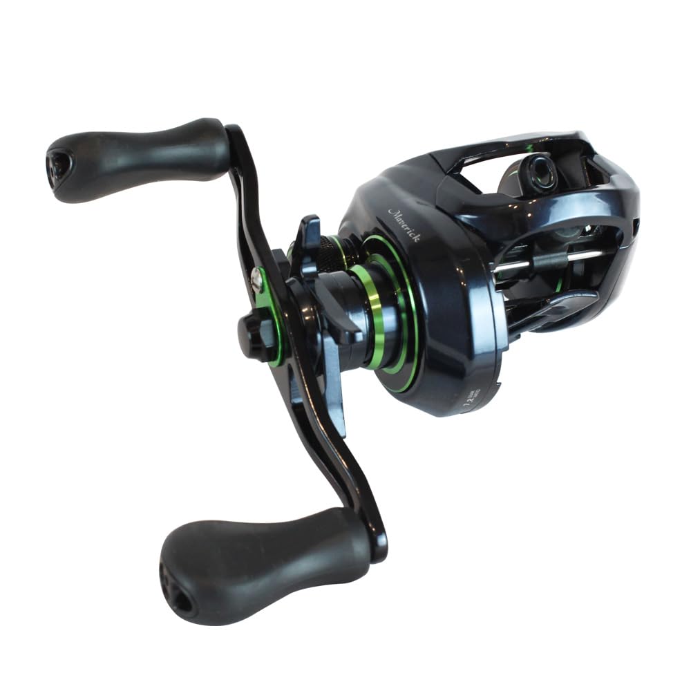 Dobyns Maverick 100 green casting reel side view for smooth all-day fishing
