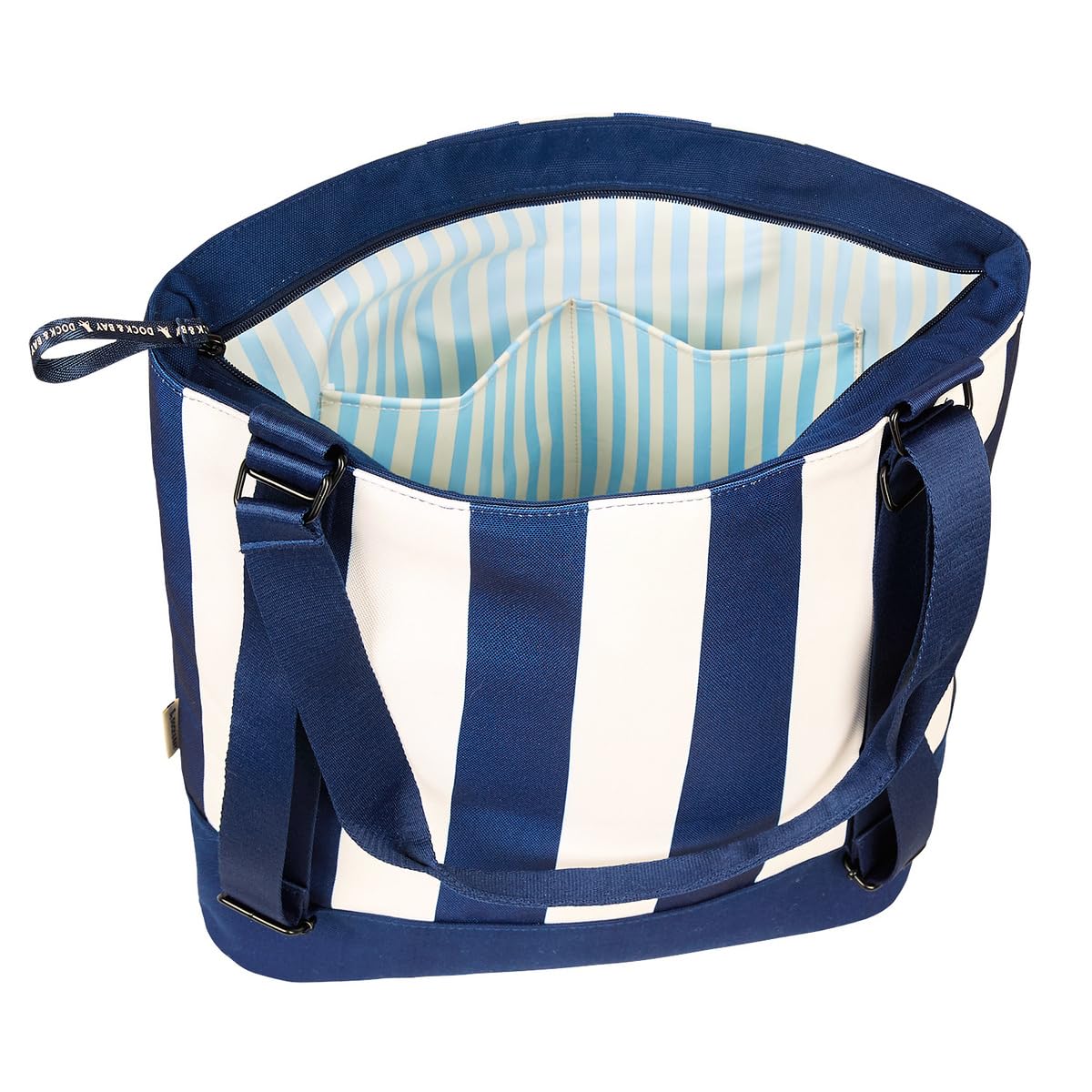 Dock & Bay cooler bag rucksack strap secures a picnic blanket.