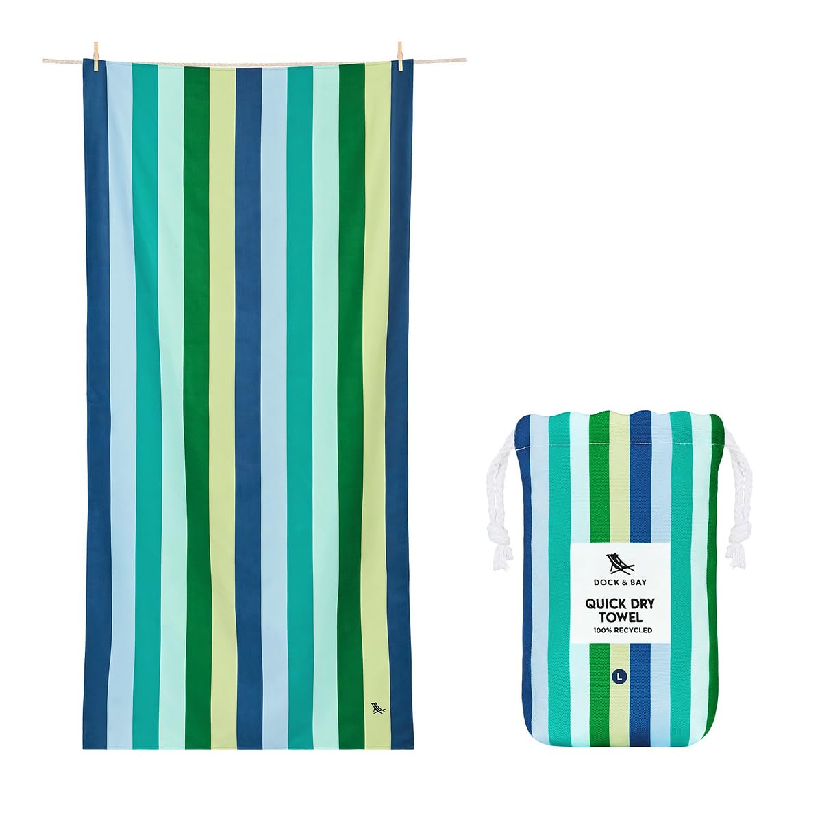 Dock & Bay quick dry towel in cool lagoon folded for travel.