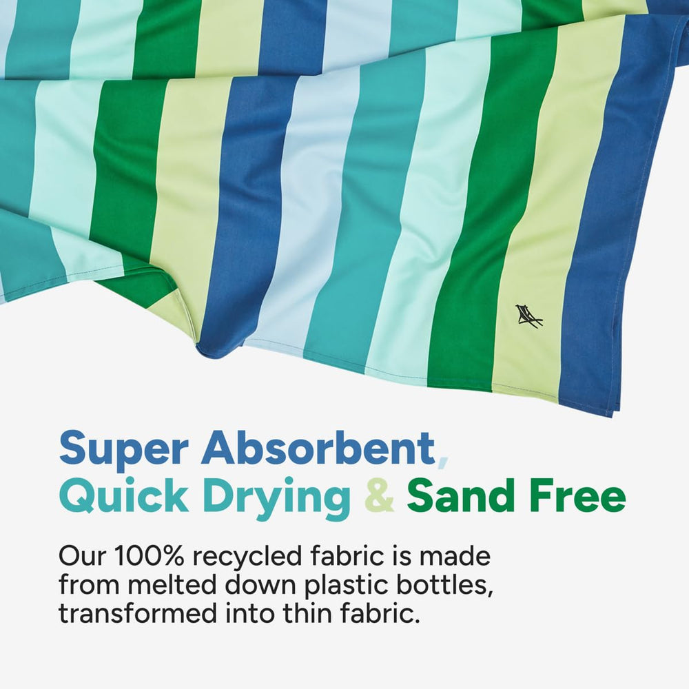 Dock & Bay extra-large 200x90cm towel covers sunbathing space.