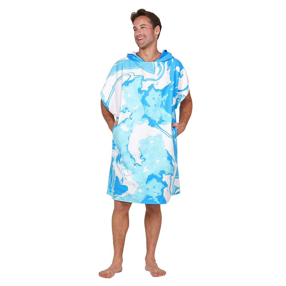 Dock & Bay adult poncho hooded towel poolside close-up showing fabric for quick drying.