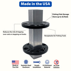 DockBloxx Angler Bloxx stores up to six rods for organized fishing sessions.