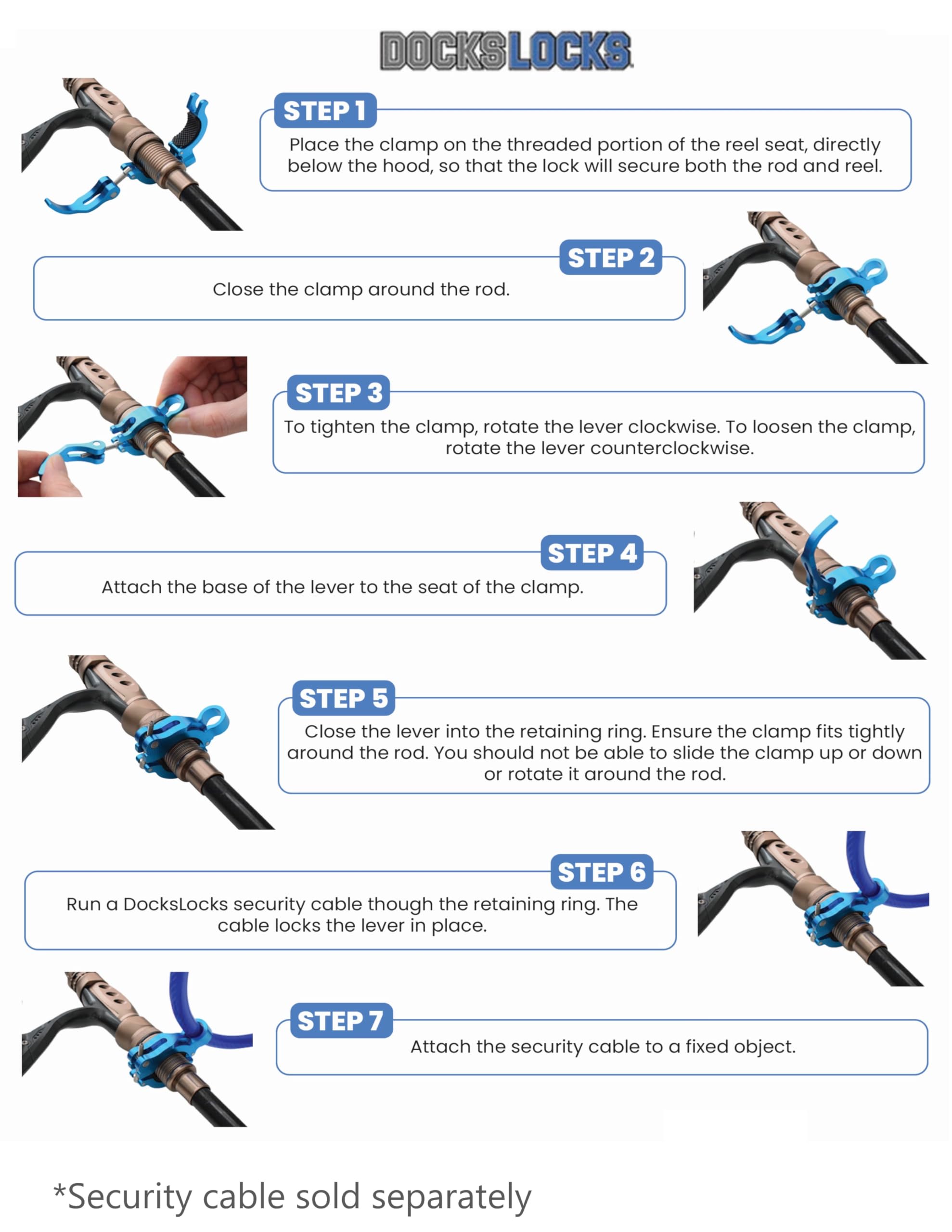 DocksLocks easy clamp operation secures quickly without tools