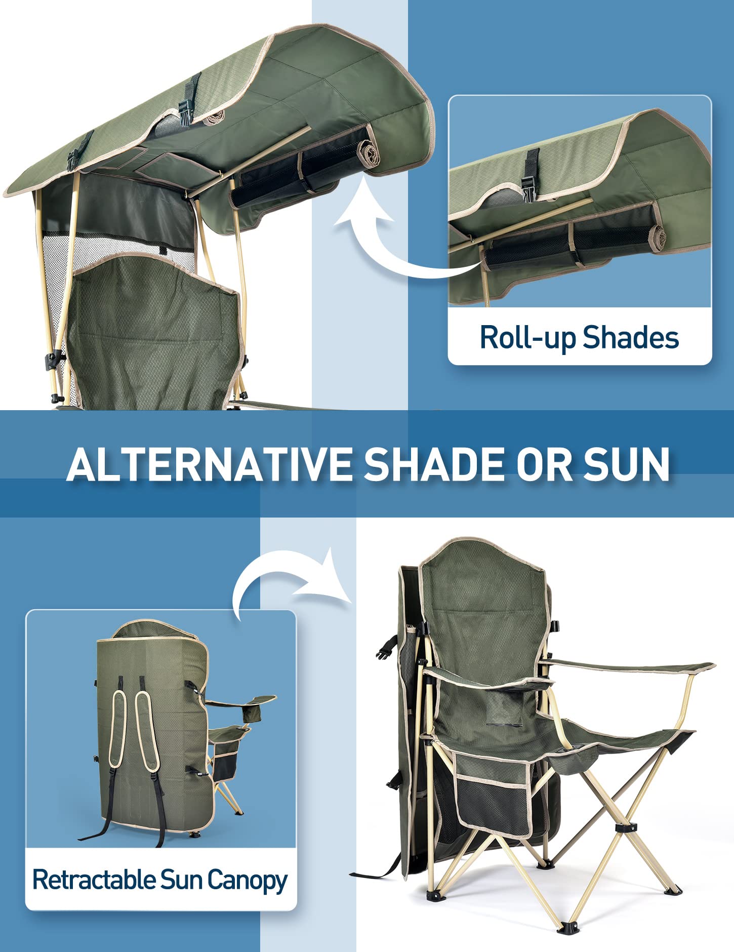 Docusvect chair canopy adjustable for overhead shade or sun-drenched lounging.