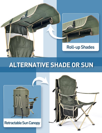 Docusvect chair canopy adjustable for overhead shade or sun-drenched lounging.