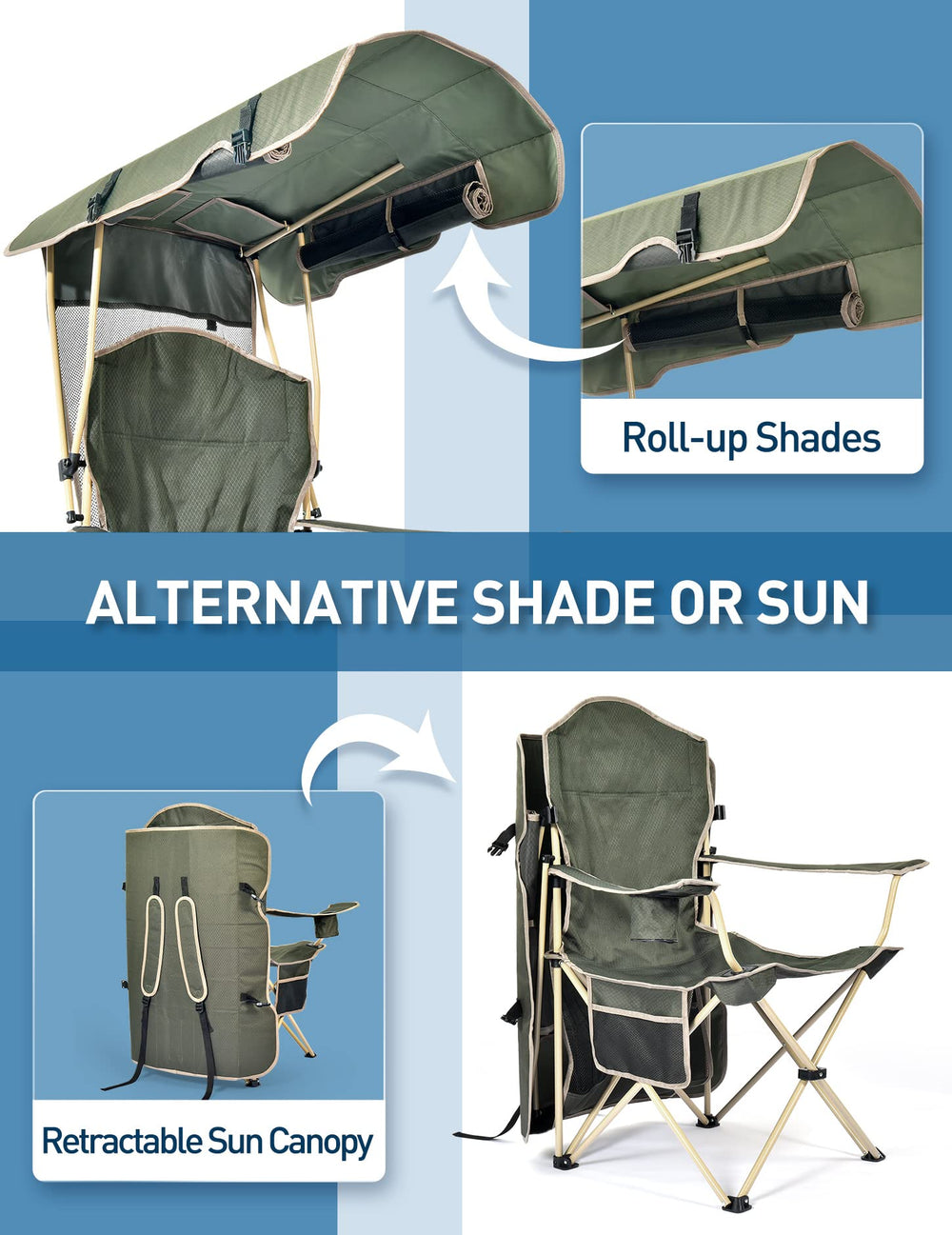Docusvect chair canopy adjustable for overhead shade or sun-drenched lounging.