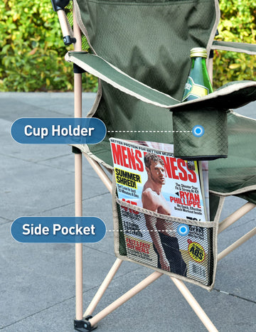 Docusvect chair cup holder keeps beverages secure during outdoor relaxation.