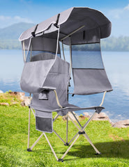 Docusvect folding camping chair with canopy side view offers portable shade for sunny outings