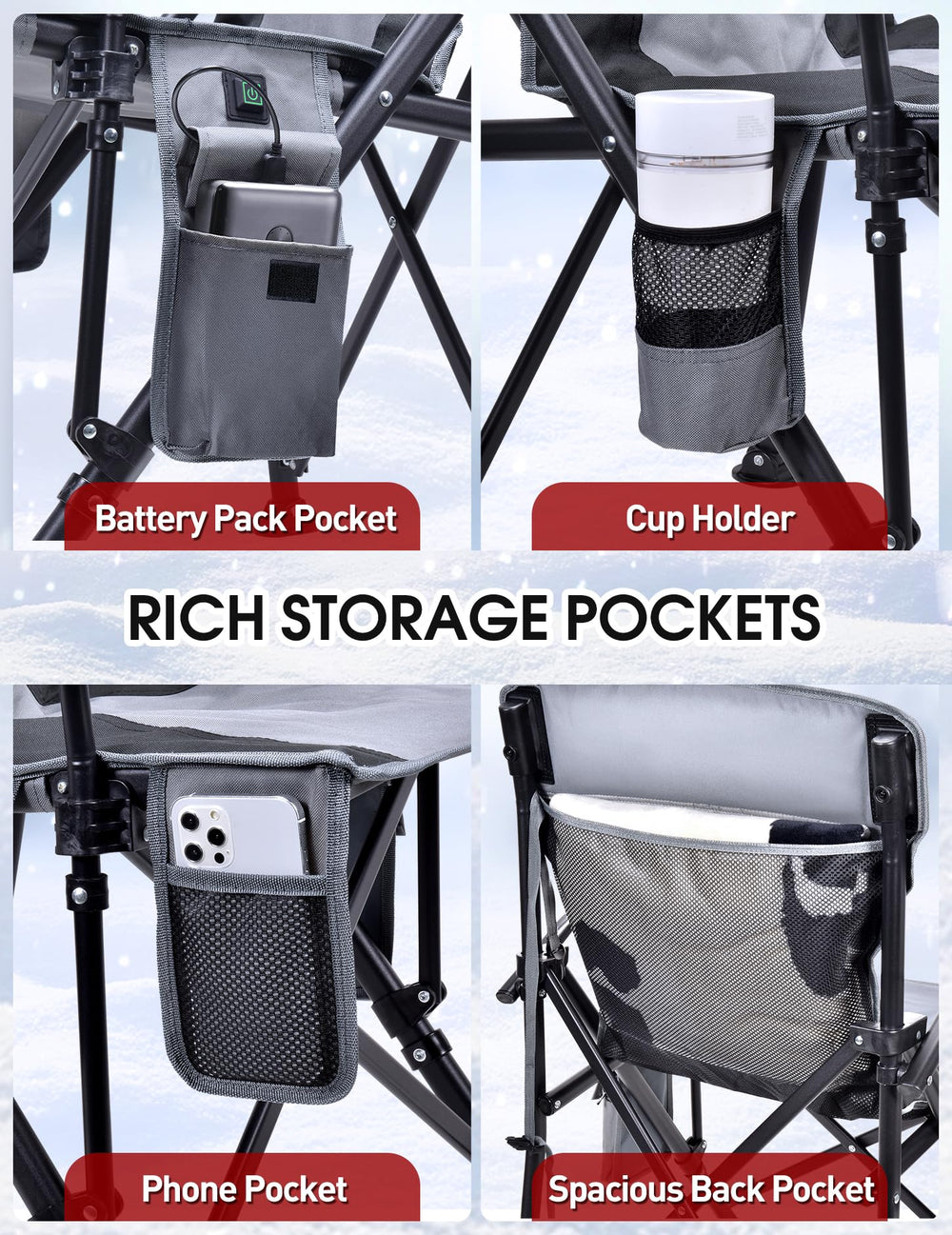 Docusvect chair pockets reveal convenient cup holder and storage for gear.