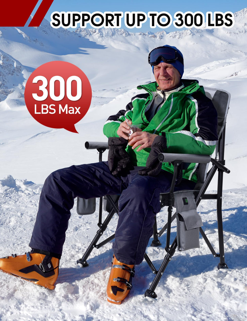 Docusvect portable chair image highlights a lightweight 10-pound frame and carry bag.
