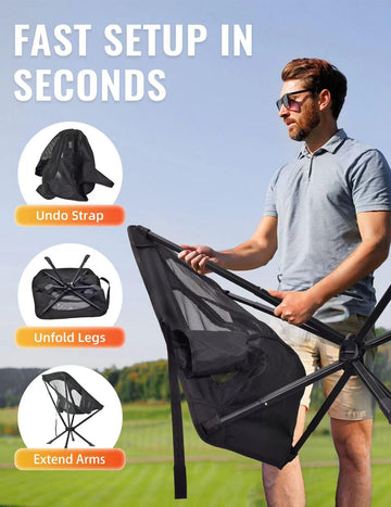 Docusvect portable chair folded compactly for storage and transport.
